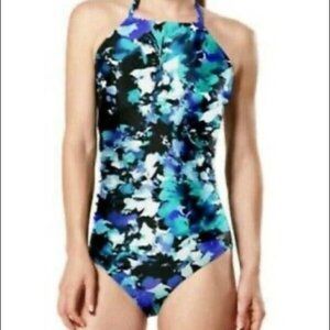 Speedo Swimsuit High Neck Keyhole Floral